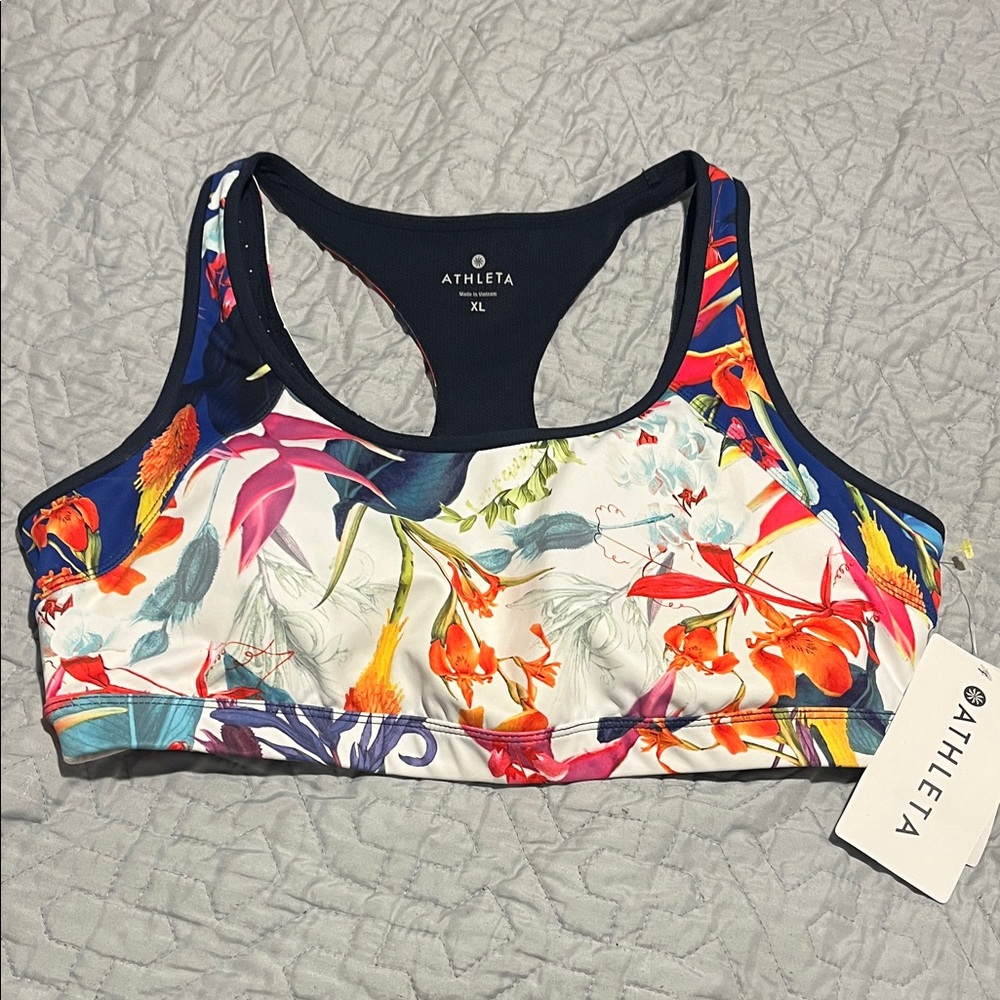 Athleta Women's Vibrant Floral Sports Bra - Blue and White